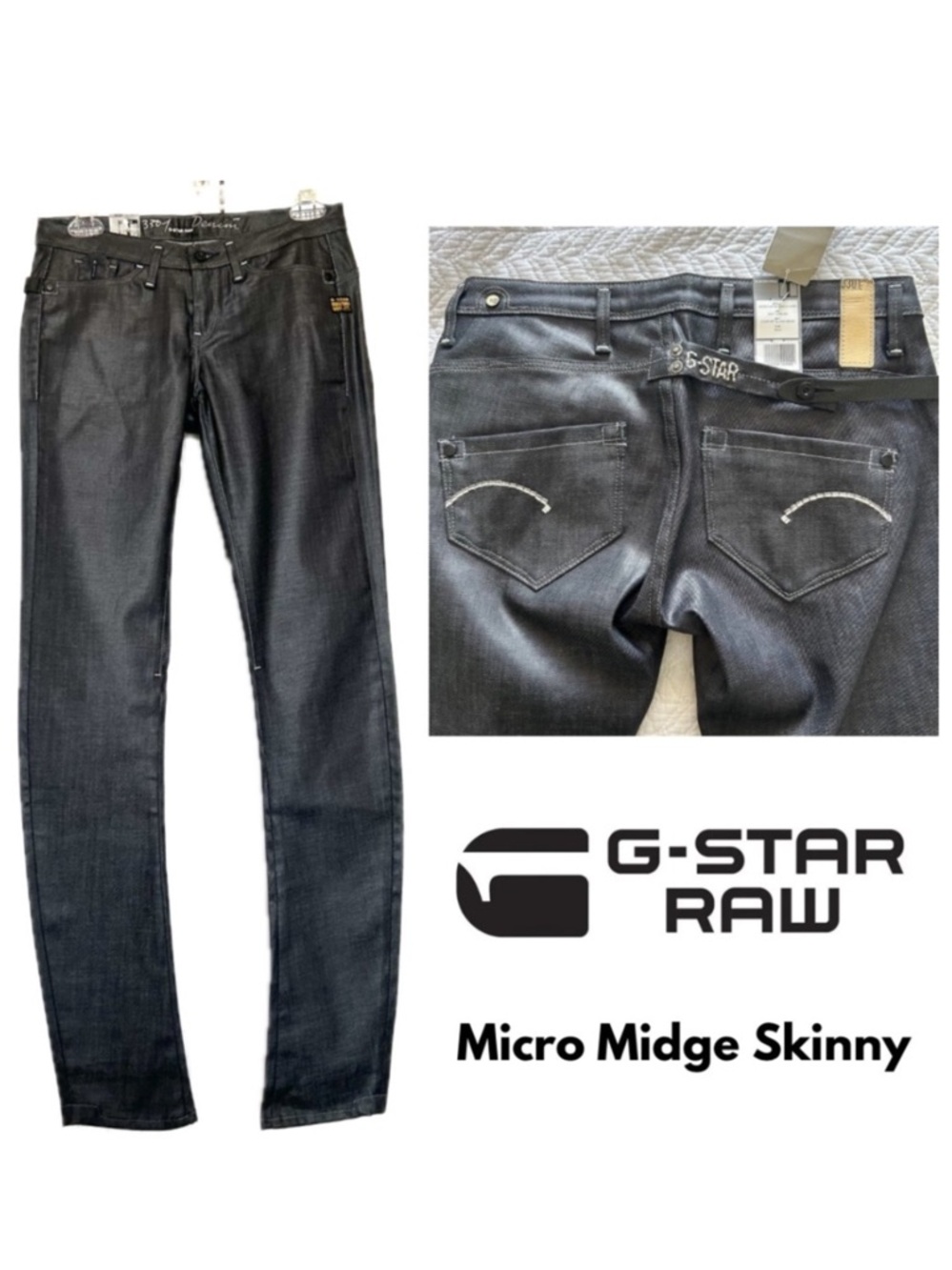 NWT G-Star RAW Micro Midge Skinny Jeans in Grey Comfort Glass Denim Size W27/L32